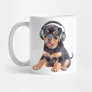 Watercolor Rottweiler Dog with Headphones Mug